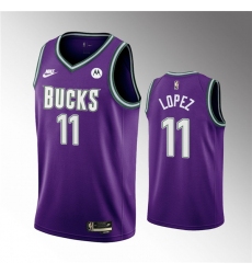 Men Milwaukee Bucks 11 Brook Lopez 2022 23 Purple Classic Edition Swingman Stitched Basketball Jersey