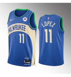 Men Milwaukee Bucks 11 Brook Lopez 2023 24 Blue City Edition Stitched Basketball Jersey