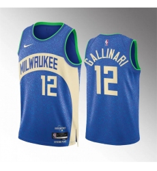 Men Milwaukee Bucks 12 Danilo Gallinari 2023 24 Blue City Edition Stitched Basketball Jersey