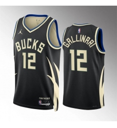 Men Milwaukee Bucks 12 Danilo Gallinari Black Statement Edition Stitched Basketball Jersey