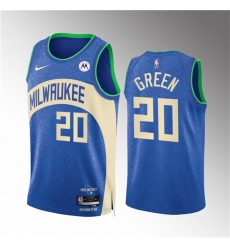Men Milwaukee Bucks 20 A J  Green 2023 24 Blue City Edition Stitched Basketball Jersey