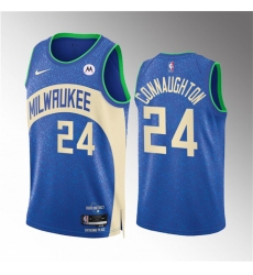 Men Milwaukee Bucks 24 Pat Connaughton 2023 24 Blue City Edition Stitched Basketball Jersey