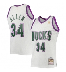 Men Milwaukee Bucks 34 Ray Allen White 1996 97 Swingman Stitched Jersey