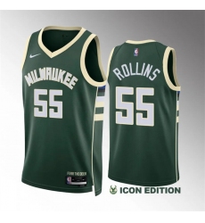Men Milwaukee Bucks 55 Ryan Rollins Green Icon Edition Stitched Basketball Jersey
