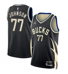 Men Milwaukee Bucks 77 AJ Johnson Black 2024 Draft Statement Edition Stitched Basketball Jersey