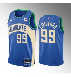 Men Milwaukee Bucks 99 Jae Crowder 2023 24 Blue City Edition Stitched Basketball Jersey