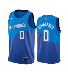Men Nike Milwaukee Bucks 0 Donte Divincenzo Blue NBA Swingman 2020 21 City Edition Jersey