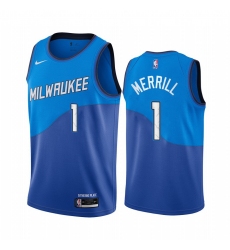 Men Nike Milwaukee Bucks 1 Sam Merrill Blue NBA Swingman 2020 21 City Edition Jersey