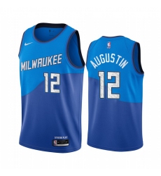 Men Nike Milwaukee Bucks 12 D J  Augustin Blue NBA Swingman 2020 21 City Edition Jersey