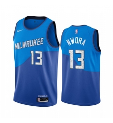 Men Nike Milwaukee Bucks 13 Jordan Nwora Blue NBA Swingman 2020 21 City Edition Jersey