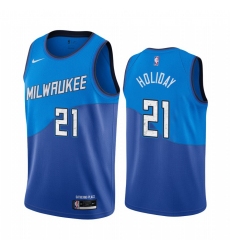 Men Nike Milwaukee Bucks 21 Jrue Holiday Blue NBA Swingman 2020 21 City Edition Jersey