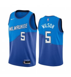 Men Nike Milwaukee Bucks 5 D J  Wilson Blue NBA Swingman 2020 21 City Edition Jersey