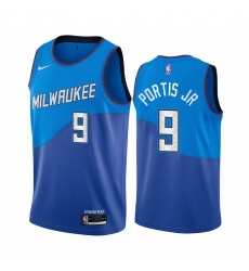 Men Nike Milwaukee Bucks 9 Bobby Portis Blue NBA Swingman 2020 21 City Edition Jersey