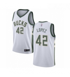 Mens Milwaukee Bucks 42 Robin Lopez Authentic White Basketball Jersey Association Edition 