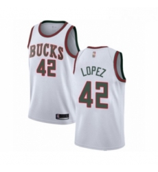Mens Milwaukee Bucks 42 Robin Lopez Authentic White Fashion Hardwood Classics Basketball Jersey 