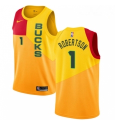 Mens Nike Milwaukee Bucks 1 Oscar Robertson Swingman Yellow NBA Jersey City Edition