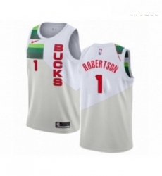 Mens Nike Milwaukee Bucks 1 Oscar Robertson White Swingman Jersey Earned Edition