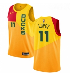 Mens Nike Milwaukee Bucks 11 Brook Lopez Swingman Yellow NBA Jersey City Edition 
