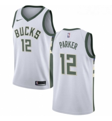 Mens Nike Milwaukee Bucks 12 Jabari Parker Authentic White Home NBA Jersey Association Edition