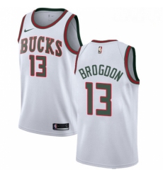 Mens Nike Milwaukee Bucks 13 Malcolm Brogdon Authentic White Fashion Hardwood Classics NBA Jersey 
