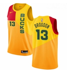 Mens Nike Milwaukee Bucks 13 Malcolm Brogdon Swingman Yellow NBA Jersey City Edition 
