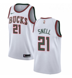 Mens Nike Milwaukee Bucks 21 Tony Snell Authentic White Fashion Hardwood Classics NBA Jersey 