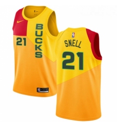 Mens Nike Milwaukee Bucks 21 Tony Snell Swingman Yellow NBA Jersey City Edition 