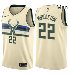 Mens Nike Milwaukee Bucks 22 Khris Middleton Authentic Cream NBA Jersey City Edition 