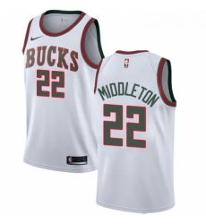 Mens Nike Milwaukee Bucks 22 Khris Middleton Swingman White Fashion Hardwood Classics NBA Jersey 