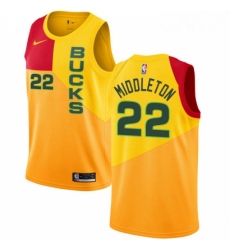 Mens Nike Milwaukee Bucks 22 Khris Middleton Swingman Yellow NBA Jersey City Edition 