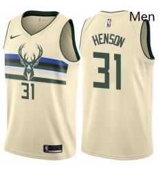 Mens Nike Milwaukee Bucks 31 John Henson Swingman Cream NBA Jersey City Edition 