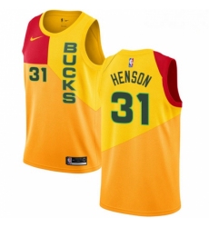 Mens Nike Milwaukee Bucks 31 John Henson Swingman Yellow NBA Jersey City Edition 