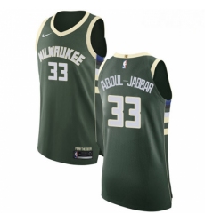Mens Nike Milwaukee Bucks 33 Kareem Abdul Jabbar Authentic Green Road NBA Jersey Icon Edition 