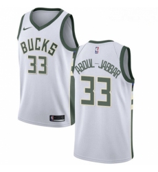 Mens Nike Milwaukee Bucks 33 Kareem Abdul Jabbar Authentic White Home NBA Jersey Association Edition 