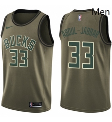 Mens Nike Milwaukee Bucks 33 Kareem Abdul Jabbar Swingman Green Salute to Service NBA Jersey 