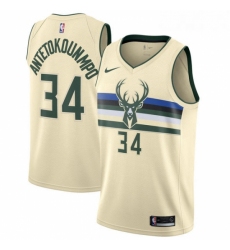 Mens Nike Milwaukee Bucks 34 Giannis Antetokounmpo Authentic Cream NBA Jersey City Edition