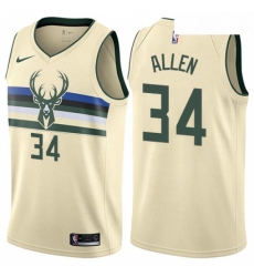 Mens Nike Milwaukee Bucks 34 Ray Allen Authentic Cream NBA Jersey City Edition
