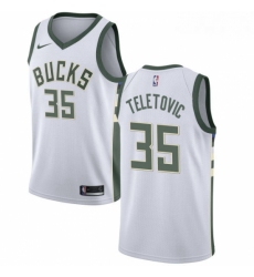 Mens Nike Milwaukee Bucks 35 Mirza Teletovic Authentic White Home NBA Jersey Association Edition