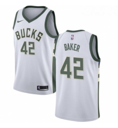 Mens Nike Milwaukee Bucks 42 Vin Baker Authentic White Home NBA Jersey Association Edition