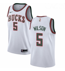 Mens Nike Milwaukee Bucks 5 D J Wilson Authentic White Fashion Hardwood Classics NBA Jersey 