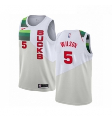 Mens Nike Milwaukee Bucks 5 D J Wilson White Swingman Jersey Earned Edition 