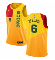 Mens Nike Milwaukee Bucks 6 Eric Bledsoe Swingman Yellow NBA Jersey City Edition 