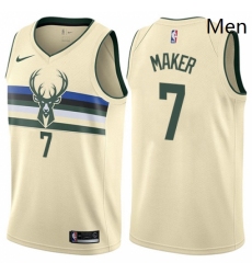 Mens Nike Milwaukee Bucks 7 Thon Maker Authentic Cream NBA Jersey City Edition 