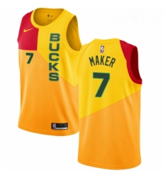 Mens Nike Milwaukee Bucks 7 Thon Maker Swingman Yellow NBA Jersey City Edition 
