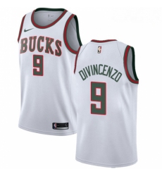 Mens Nike Milwaukee Bucks 9 Donte DiVincenzo Swingman White Fashion Hardwood Classics NBA Jersey 