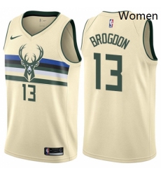 Womens Nike Milwaukee Bucks 13 Malcolm Brogdon Swingman Cream NBA Jersey City Edition 