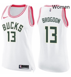 Womens Nike Milwaukee Bucks 13 Malcolm Brogdon Swingman WhitePink Fashion NBA Jersey 
