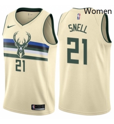 Womens Nike Milwaukee Bucks 21 Tony Snell Swingman Cream NBA Jersey City Edition 