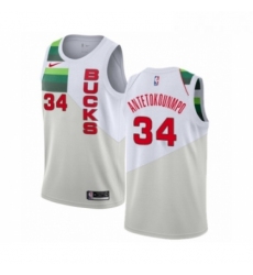Womens Nike Milwaukee Bucks 34 Giannis Antetokounmpo White Swingman Jersey Earned Edition