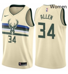 Womens Nike Milwaukee Bucks 34 Ray Allen Swingman Cream NBA Jersey City Edition